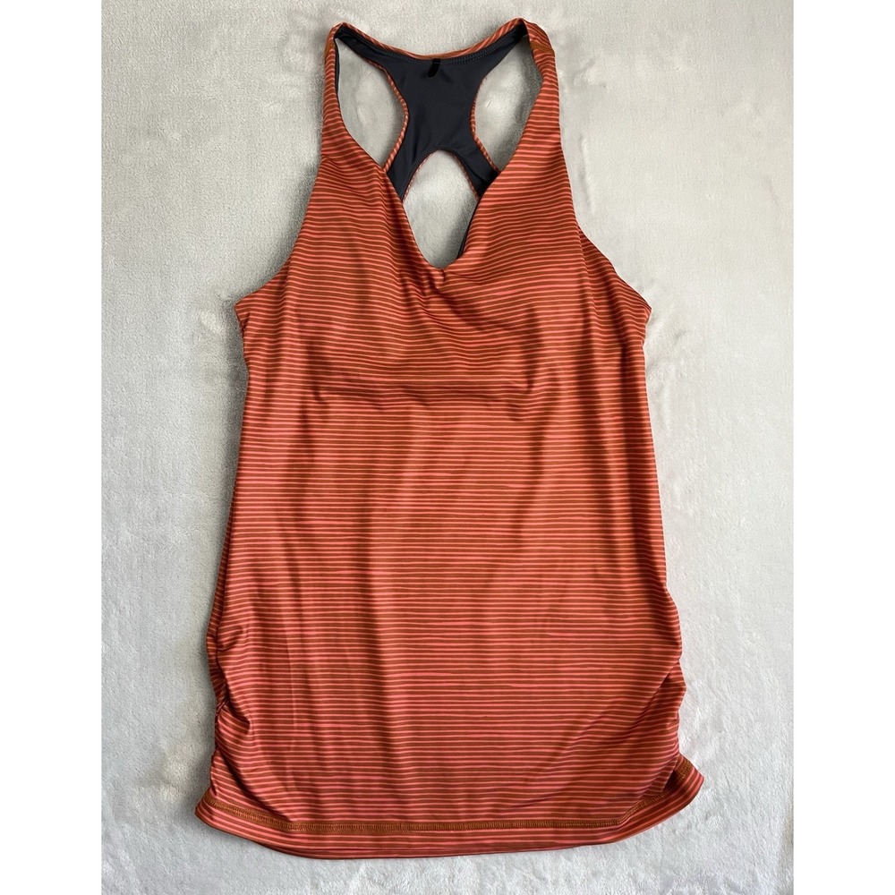 prAna Tank Top Women XS Orange Striped Locano Bra UPF 50+ Gym Yoga Excellent